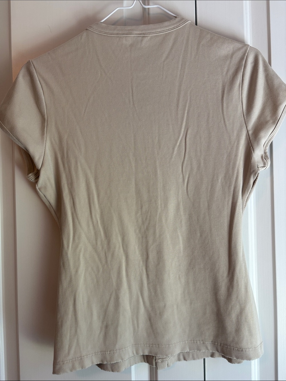 Vuori Beige Short-Sleeve Button Front Top - Picture 4 of 5